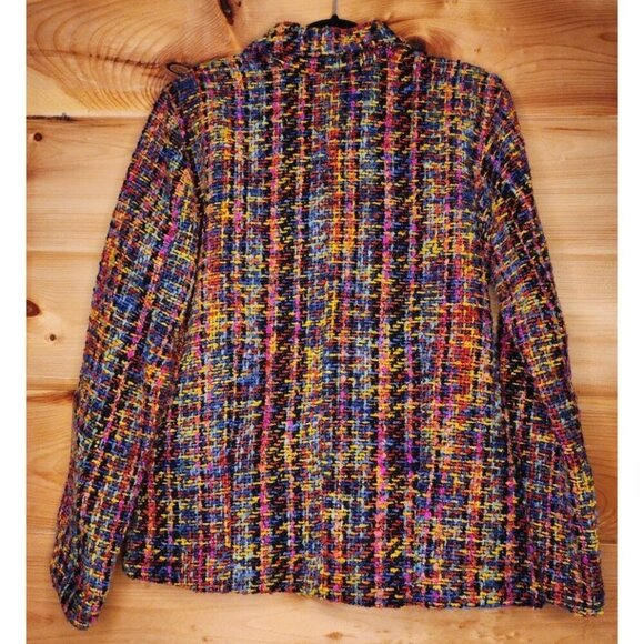 Chico's 1 Colorful Tweed Woven Blazer Jacket Button-Front - Picture 5 of 14